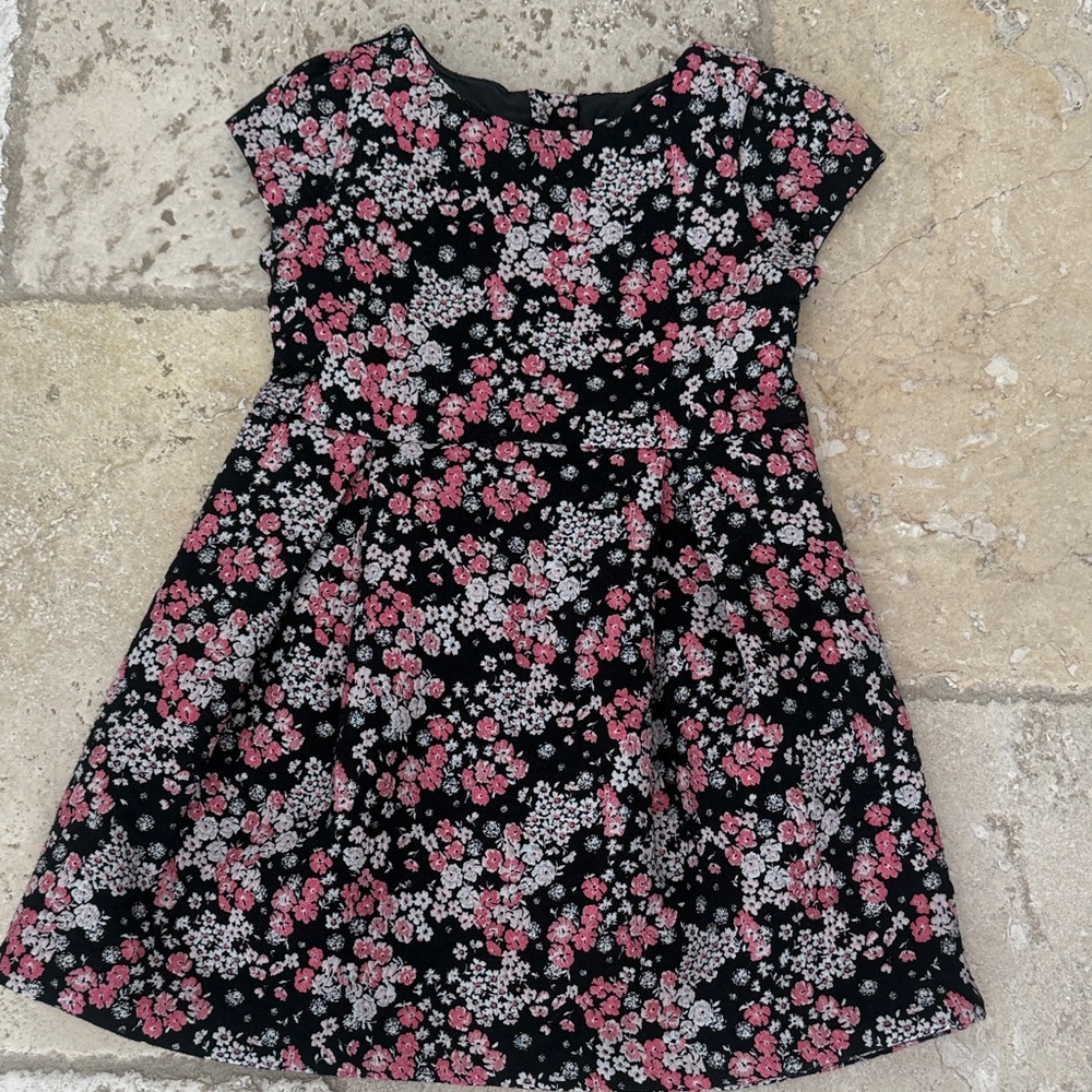 Janie and Jack Black and Pink Floral Dress Size 4 perfect for Thanksgiving